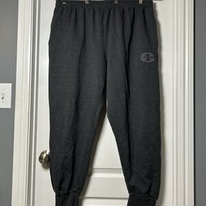 Champion Purple Embroidered Logo Dark Gray Cuffed Fleece Jogger Sweatpants